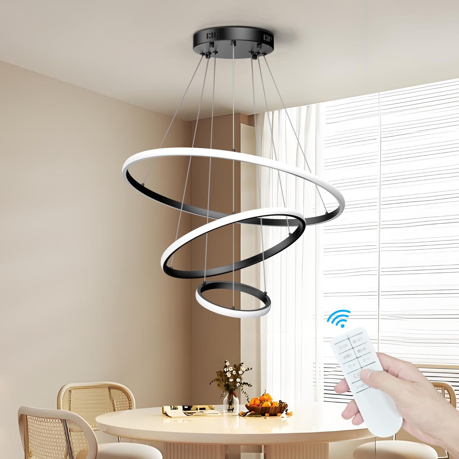 Dopwii Glass Sphere Ceiling Lamp, Modern Sputnik Chandelier with Adjustable Cable, Semi Flush Mount Pendant Light for Bedroom, Dining Room and Kitchen, E26/E27 Base (Black)