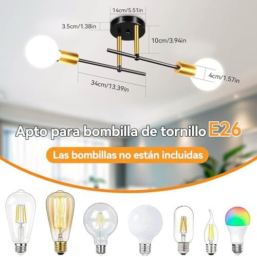Dopwii Modern Ceiling Light, Sputnik Candeliers 2 Lights, Semi Flush Mount Pendant Light, Ceiling Light for Home Lamp, Dining Room, Bedroom and Kitchen (Black Gold)