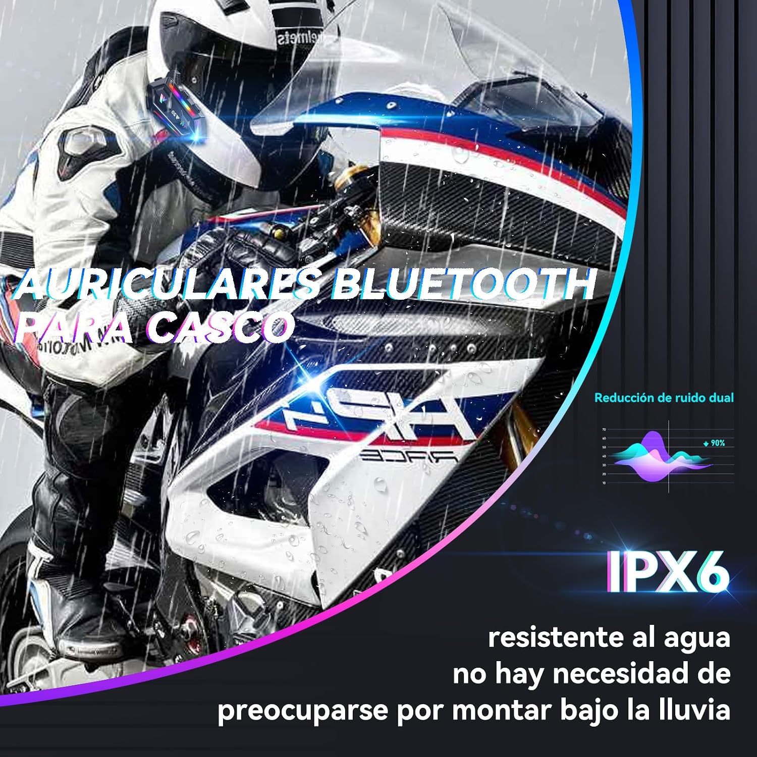 KACOTA 2023 Updated Motorcycle Bluetooth Headset with Microphone, 25 Hours of Continuous Use, IPX6 Waterproof Sports, Can Connect 2 Mobile Phones [Not a Helmet Intercom]