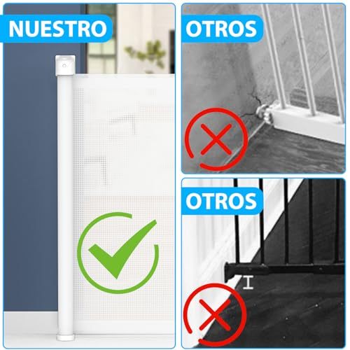 WELIKERA Baby and Pet Safety Gate, Folding Extendable 180CM, High 92CM, for Stairs, Doors and Hallways, Improved Closure, Retractable Indoor and Outdoor, Without Bottom Railing, White
