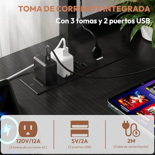 WELIKERA L-shaped Gamer Desk with 4 Assembly Options, RGB LED Lighting, Modular Storage, 3 AC Outlets and 2 USB Ports - Desk with Drawers for Office and Gaming