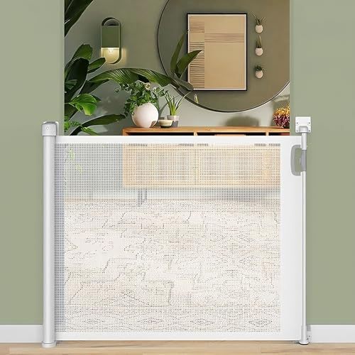 WELIKERA Baby and Pet Safety Gate, Folding Extendable 180CM, High 92CM, for Stairs, Doors and Hallways, Improved Closure, Retractable Indoor and Outdoor, Without Bottom Railing, White