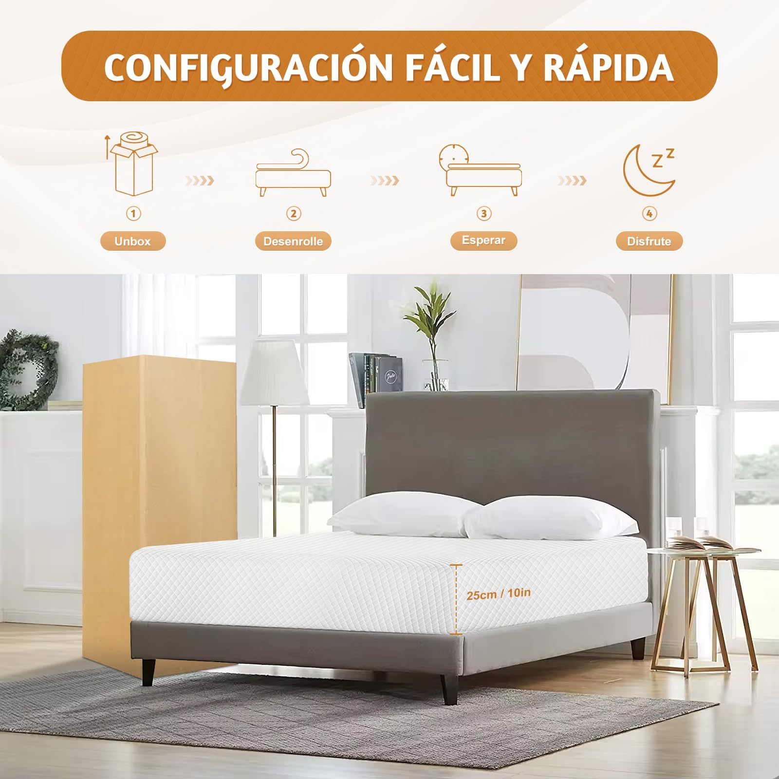 LOKOOY Memory Foam Double Mattress, Double Mattresses with Cooling Gel, Medium Firm Double Mattress in Box, Pressure Relief, Without Fiberglass, 135x190 cm (25CM)