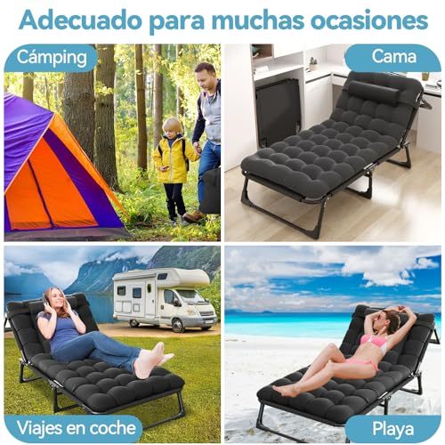 KACOTA Folding Outdoor Cot, Portable Camping Bed for Sleeping Adults, 4 Adjustable Positions, with Mattress and Pillows, Single Portable Bed for Office, Home and House Nap