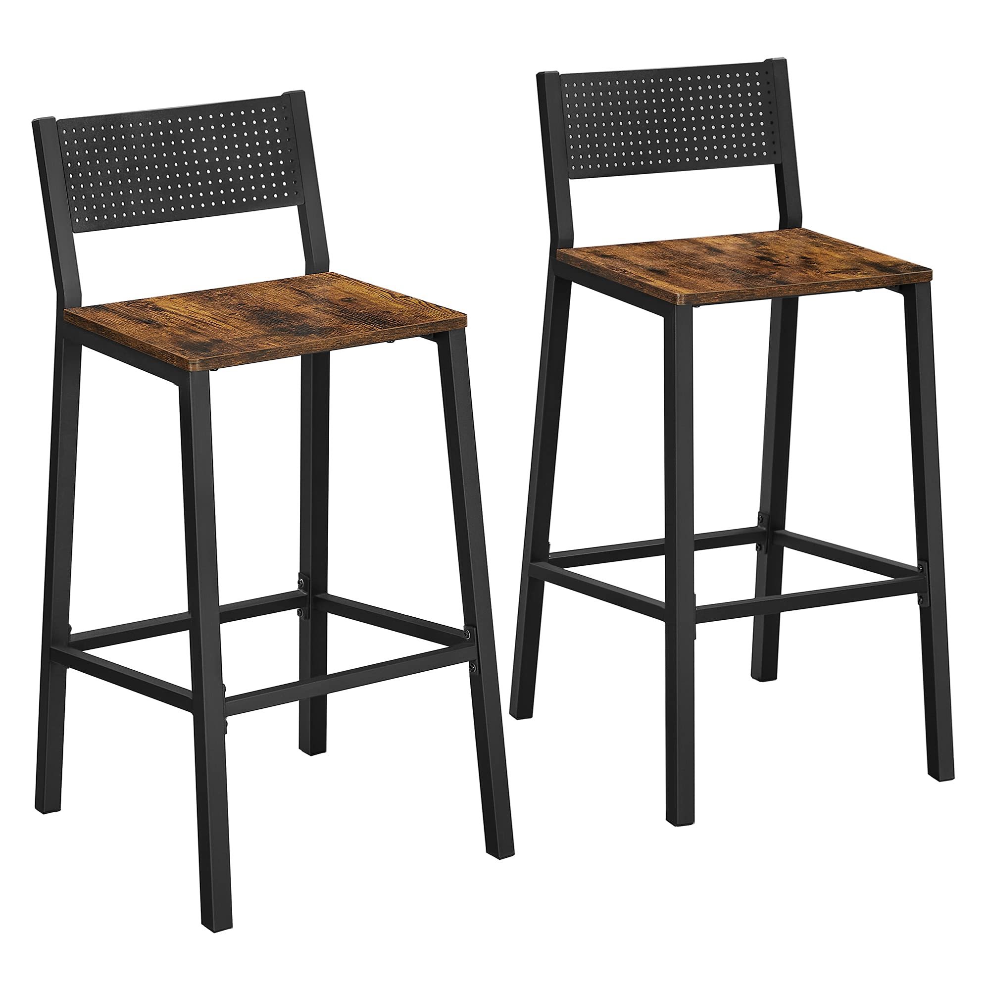 GARUISKY Adjustable Bar Chairs with Backrest and Padded Seat - High Metal Bench for Kitchen and Bar - Industrial Style