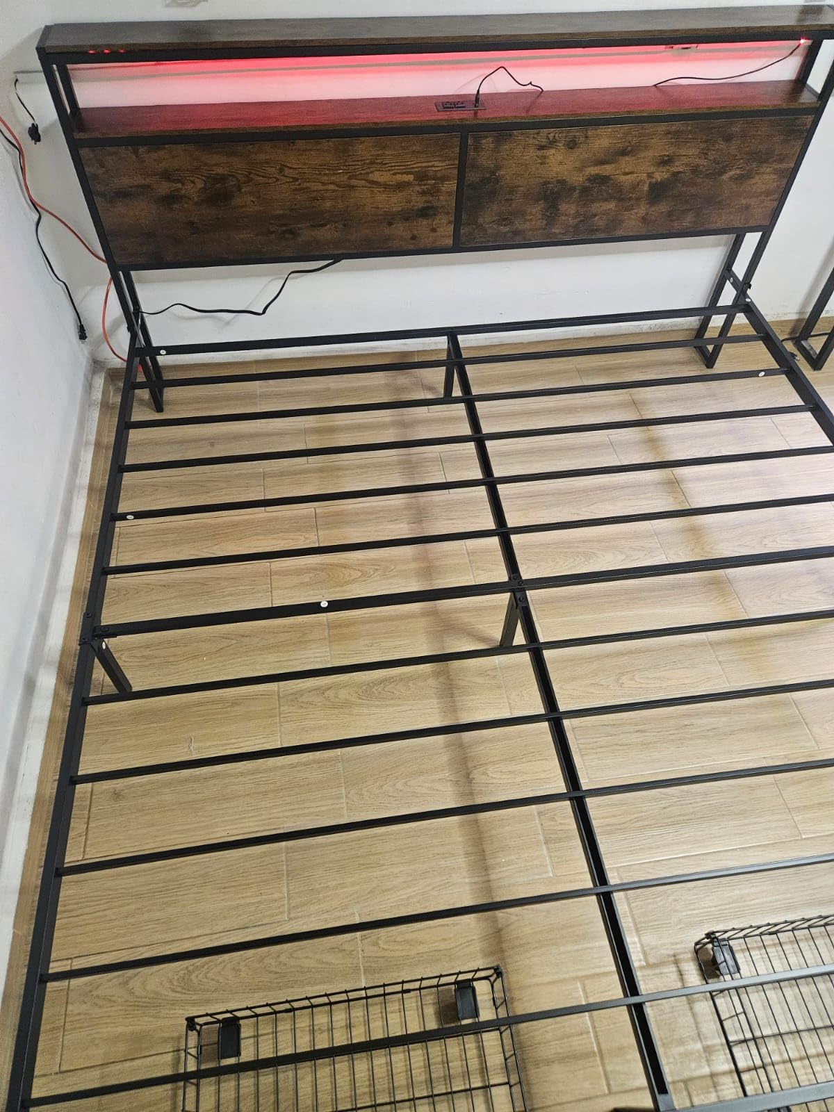 WELIKERA Bed Frame with 2 Drawers, King Bed Headboard Base with Led Lights, Bed Base with Headboard USB Charging Station and Storage Space, King Bed Bed Frame Easy Assembly