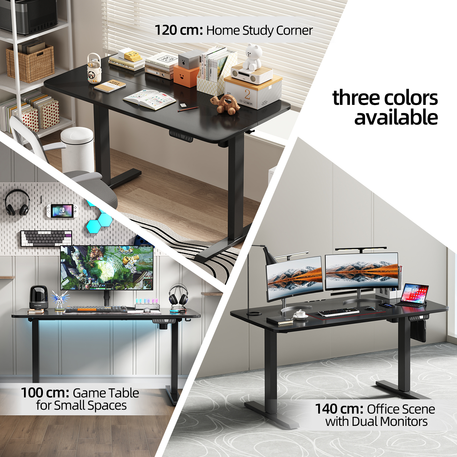 FURRIFIC Electric Lifting Desk, Height Adjustment with Memory (Black, 140X60CM)