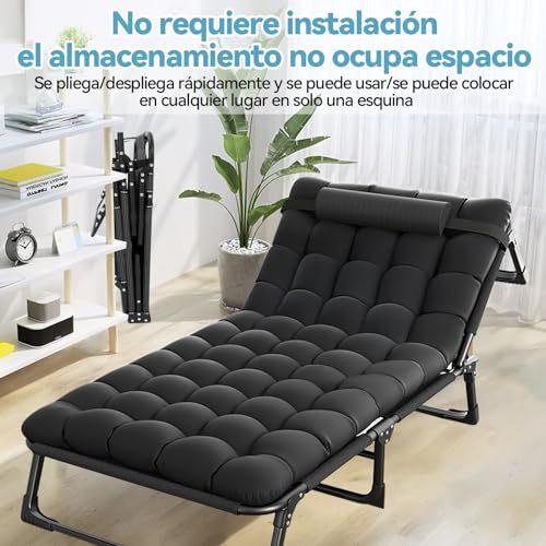 YUDSKU Folding Cot, 4 Adjustable Positions, Portable Camping Bed for Sleeping Adults, with Mattress and Pillows, Folding Sofa Cot, Single Portable Bed for Office, Home and Nap House