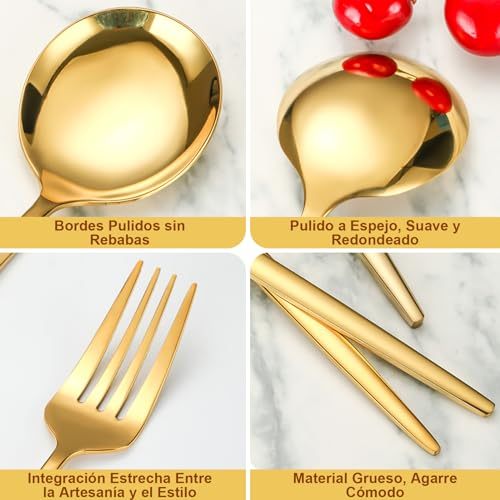 LINGLUCKY 40 Pieces 304 Stainless Steel Cutlery Set, Stainless Steel Set for 10, Includes Knives, Spoons, Kitchen Utensils, Ideal for Family Gatherings and Everyday Use(Gold)
