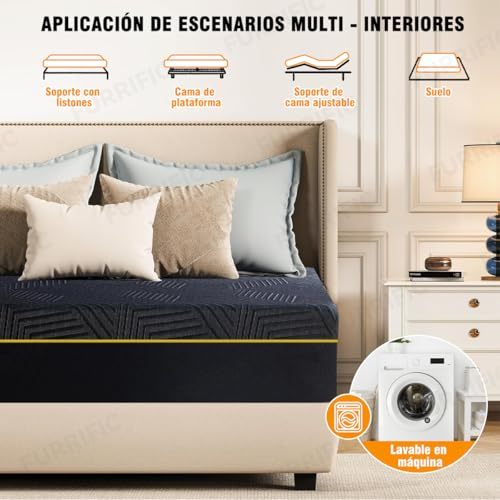 LOKOOY 20cm Memory Foam Double Mattress, Back Pain Mattress, Cooling Copper Gel Bed in a Box, Therapeutic Medium Firmness, Ergonomic Support, 135x190cm, Black