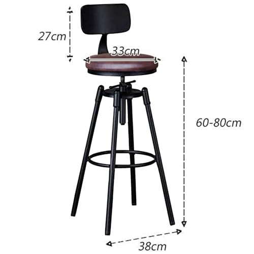 GARUISKY Adjustable Bar Chairs with Backrest and Padded Seat - High Metal Bench for Kitchen and Bar - Industrial Style