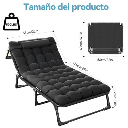 YUDSKU Folding Cot, 4 Adjustable Positions, Portable Camping Bed for Sleeping Adults, with Mattress and Pillows, Folding Sofa Cot, Single Portable Bed for Office, Home and Nap House