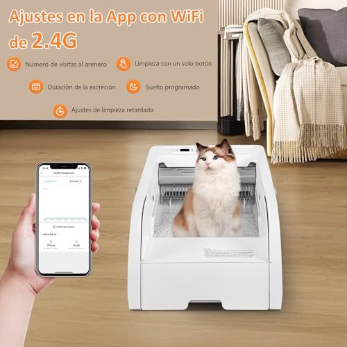 Self-Cleaning Litter Box, Upgraded Automatic Cat Litter Box with App Control, Open Design Entices Cats Immediately, Monitor and Call Your Cat Remotely