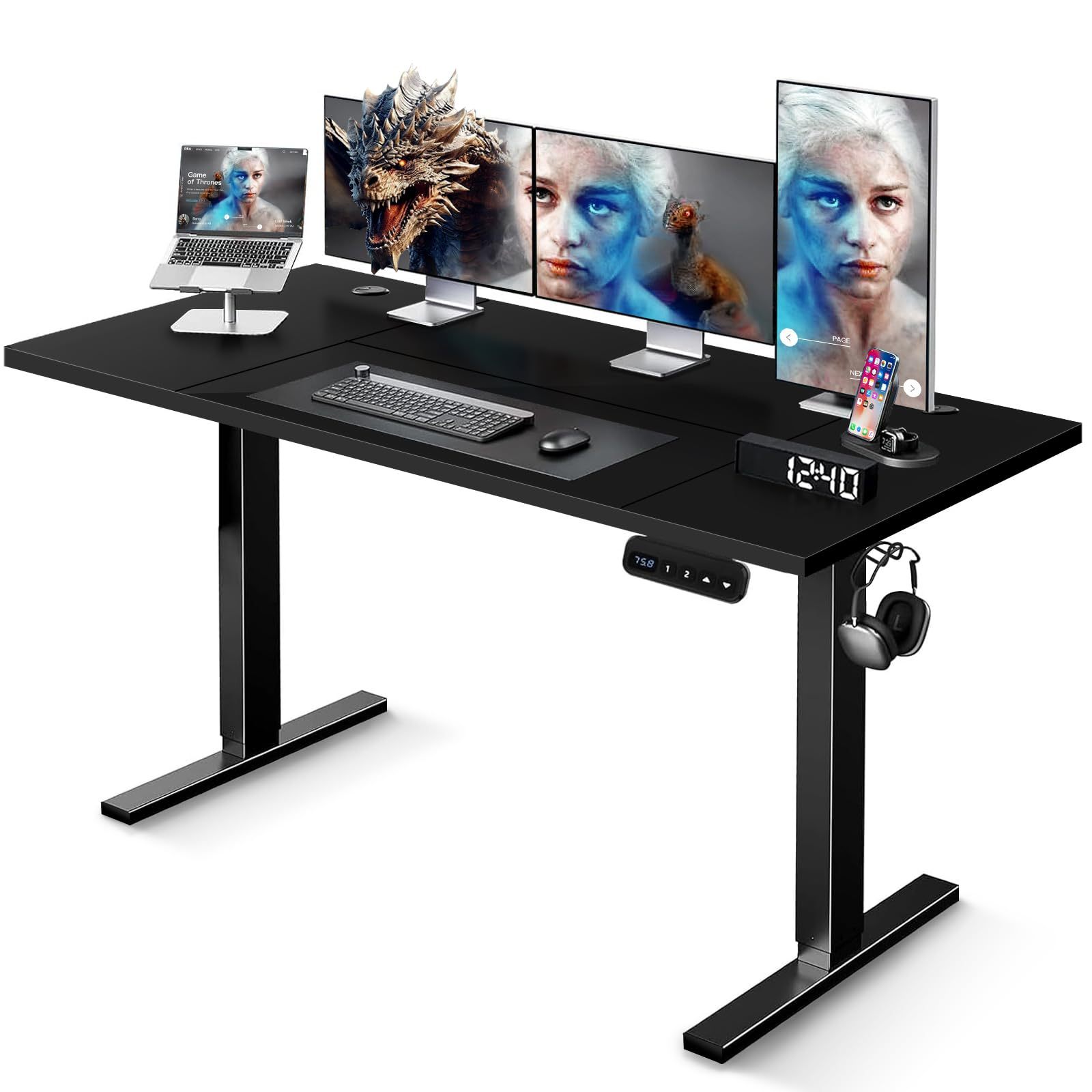 FURRIFIC Electric Lifting Desk, Height Adjustment with Memory (Black, 140X60CM)