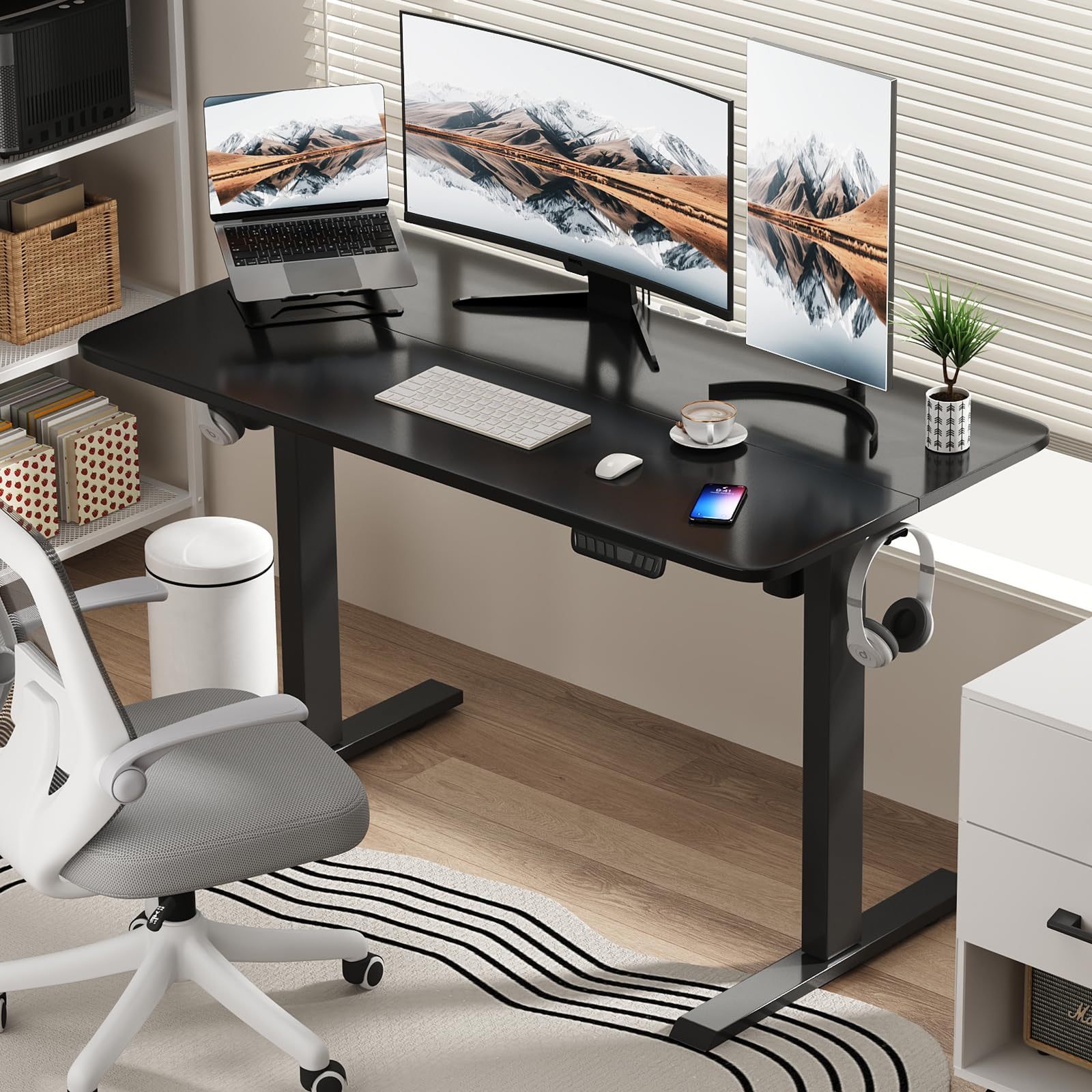 FURRIFIC Electric Lifting Desk, Height Adjustment with Memory (Black, 140X60CM)