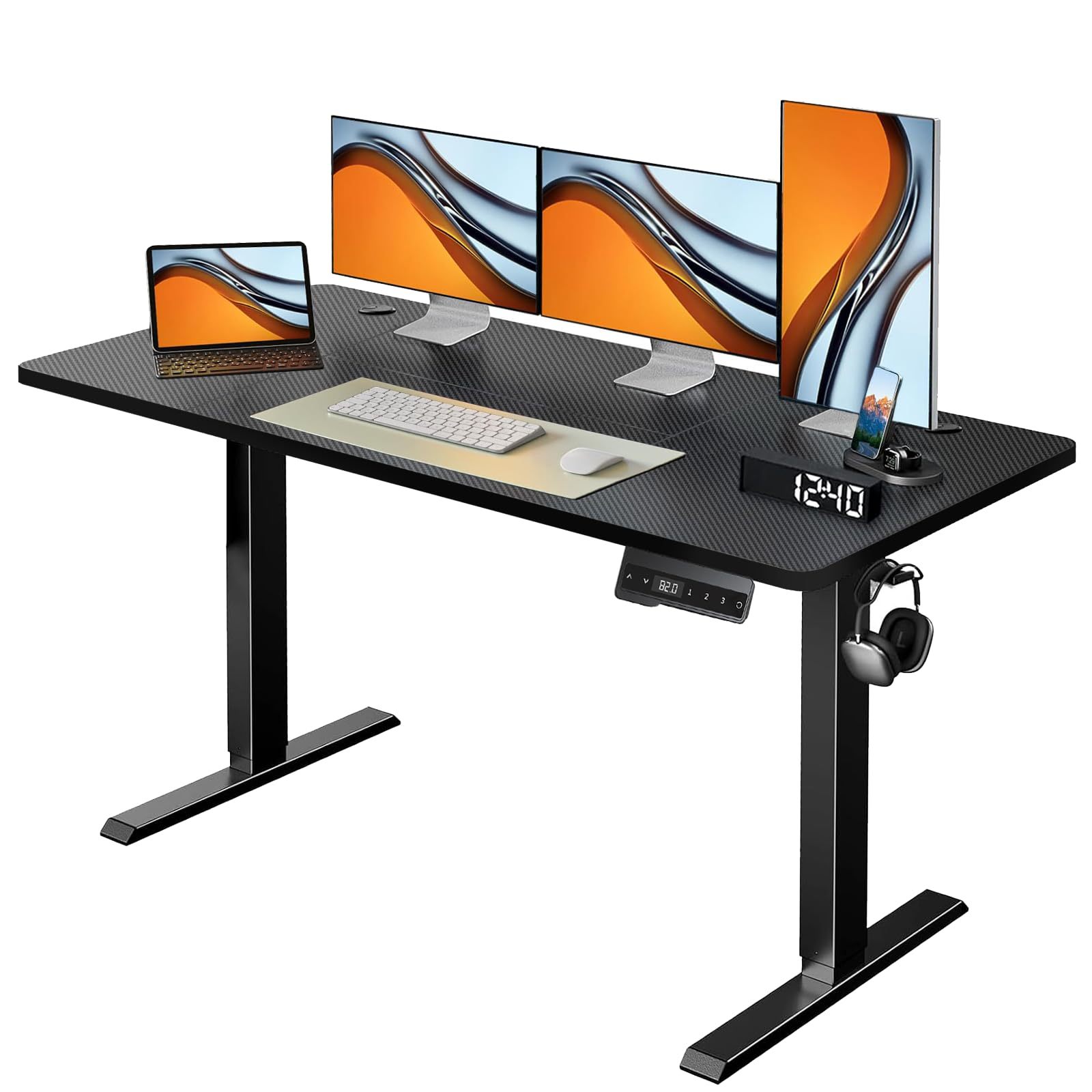 FURRIFIC Electric Lifting Desk, Height Adjustment with Memory (Black, 140X60CM)