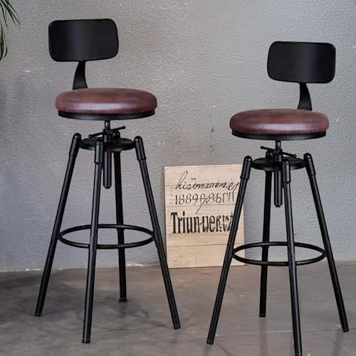 GARUISKY Adjustable Bar Chairs with Backrest and Padded Seat - High Metal Bench for Kitchen and Bar - Industrial Style