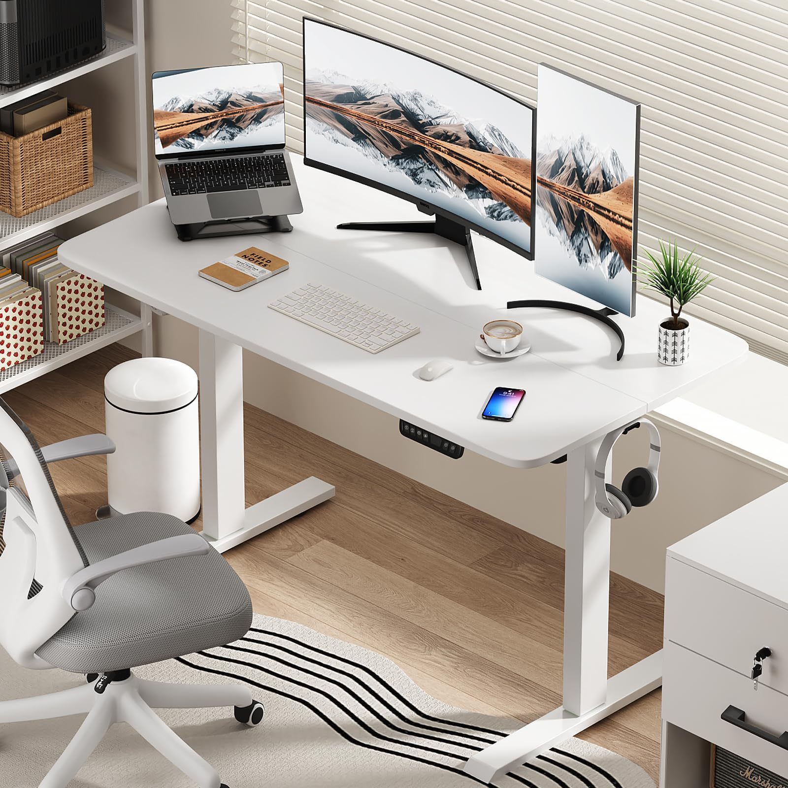 FURRIFIC Electric Lifting Desk, Height Adjustment with Memory (Black, 140X60CM)