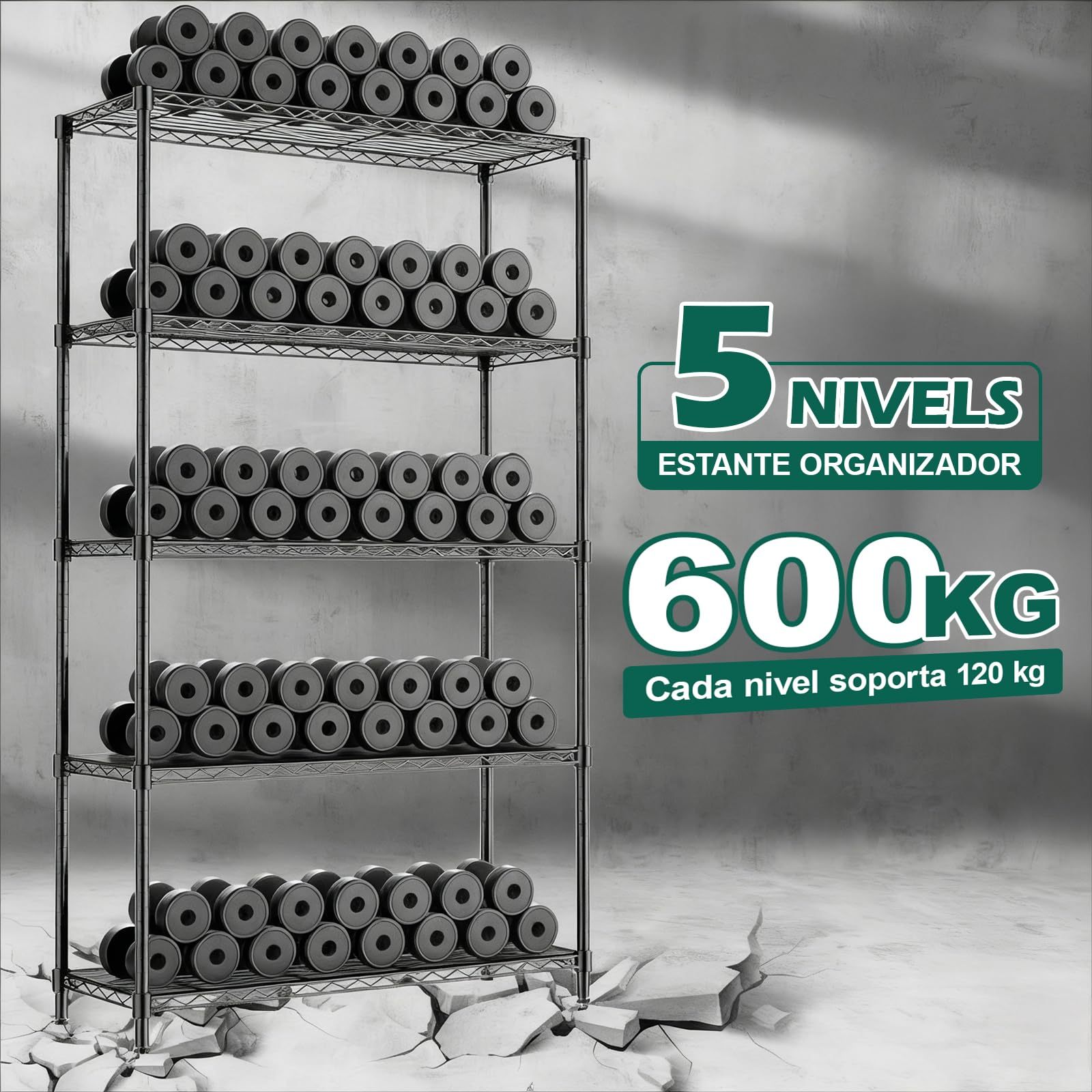 5 Tier Metal Storage Rack (90x35x150CM), Heavy Duty Organizer Shelf, Adjustable Organizer Rack, Shelf, 4 S-Hooks, 5 PP Board, Kitchen, Office, Pantry, Microwave
