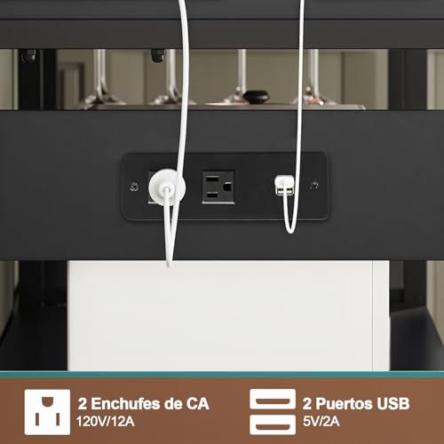 LOKOOY Kitchen Cabinets, Kitchen Shelf with Power Outlet and LED Light, Microwave Cabinet with Storage Space with 8 Hooks, Display Case, Cup Holder, 171×115cm Coffee Bar Furniture