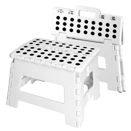 DASHLINE Folding 3-Step Step Ladder, with Non-Slip Stool and Tool Holder, 150 KG Capacity, Black, Ideal for House, Kitchen, Home and Office