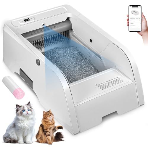 Self-Cleaning Litter Box, Upgraded Automatic Cat Litter Box with App Control, Open Design Entices Cats Immediately, Monitor and Call Your Cat Remotely