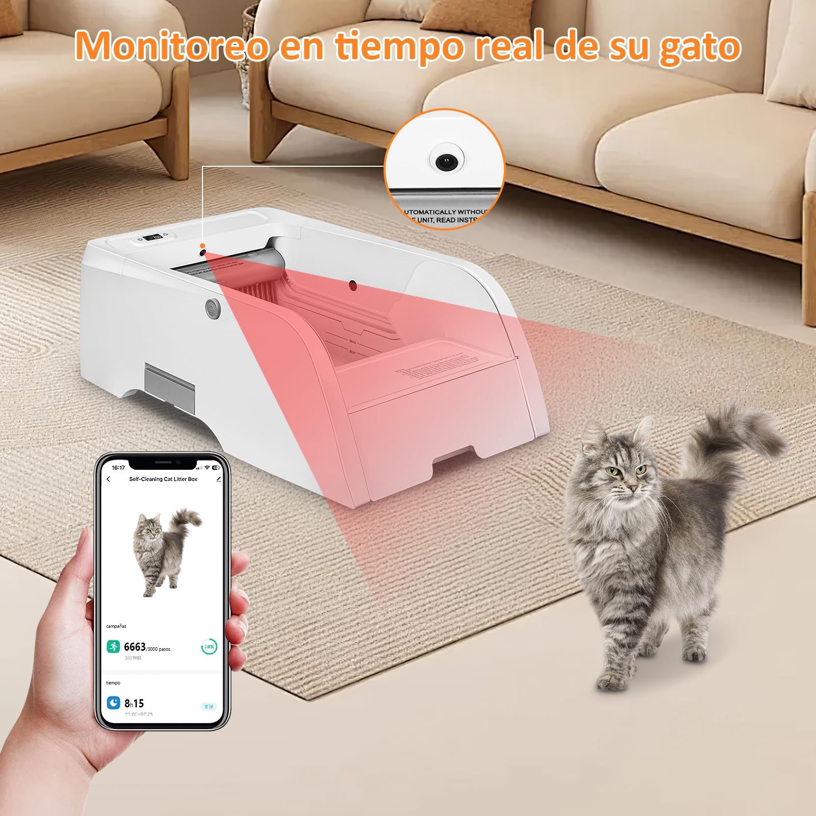 Self-Cleaning Litter Box, Upgraded Automatic Cat Litter Box with App Control, Open Design Entices Cats Immediately, Monitor and Call Your Cat Remotely