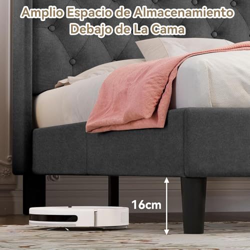 QYIKLPY Double Bed Base with Storage Headboard, Upholstered Bed Base with Charging Station (USB/Type-C), Thickened and Wear-Resistant Fabric, Adjustable Height, 0-35cm Mattress