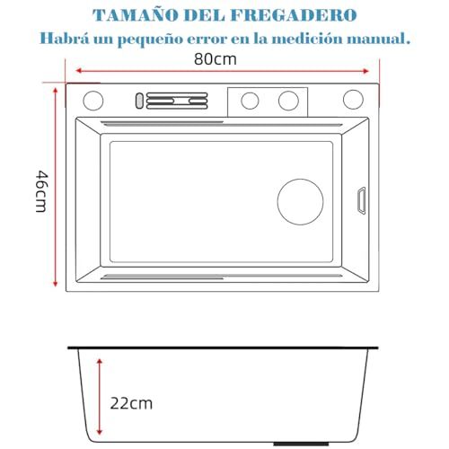 SAFONUS Kitchen Sink with Smart Digital Display, Double Waterfall and 10 Accessories, 304 Stainless Steel Kitchen Sinks, Black Kitchen Sink (80X46cm)