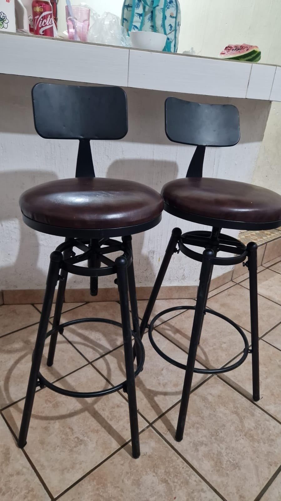 GARUISKY Adjustable Bar Chairs with Backrest and Padded Seat - High Metal Bench for Kitchen and Bar - Industrial Style