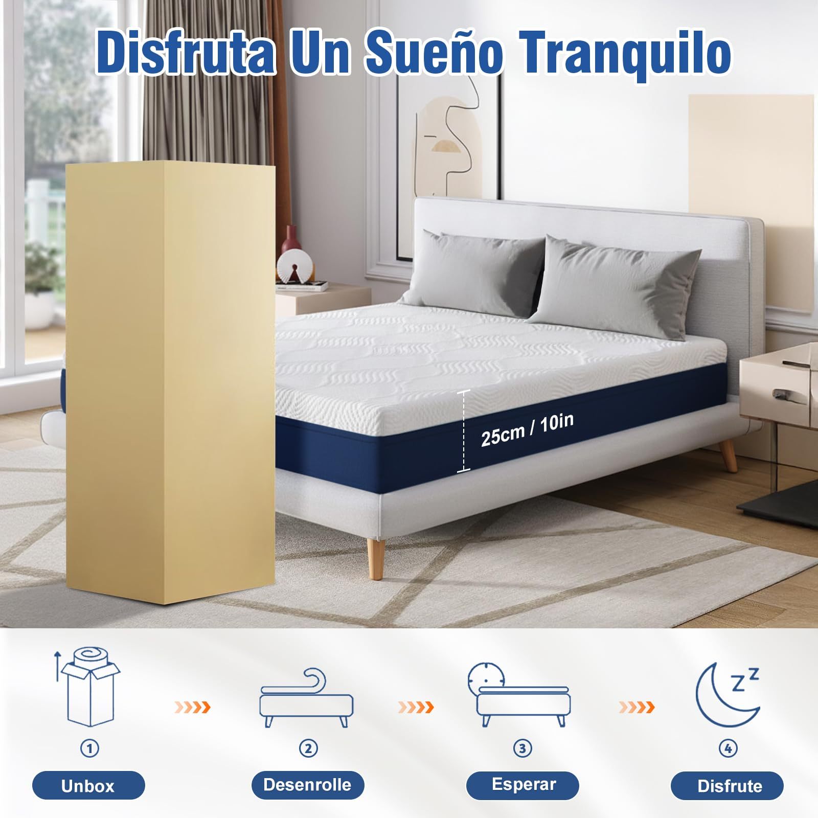 WELIKERA Memory Foam Double Mattress with Cooling Gel 25 cm – Back Pain Relief, Cool Sleep, CertiPUR-US Certified, Removable Cover without Fiberglass