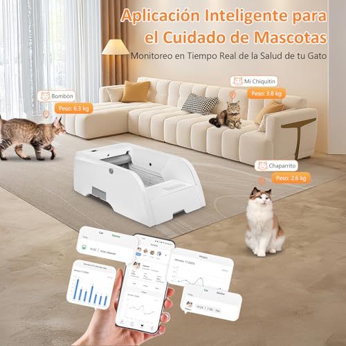 Self-Cleaning Litter Box, Upgraded Automatic Cat Litter Box with App Control, Open Design Entices Cats Immediately, Monitor and Call Your Cat Remotely