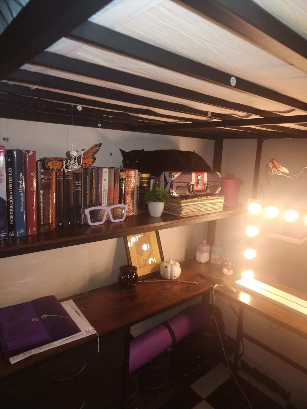 Double Bunk Bed with L-shaped Desk and USB Charging, Loft Bed with RGB LED Lights, 3 Shelves and 3 Fabric Drawers, Reinforced Metal Bunk Bed with Storage, Double Bunk Bed for Bedroom, White