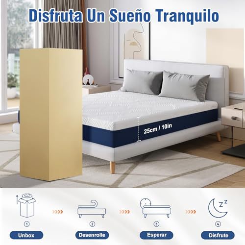 WELIKERA Memory Foam Double Mattress with Cooling Gel 25 cm – Back Pain Relief, Cool Sleep, CertiPUR-US Certified, Removable Cover without Fiberglass