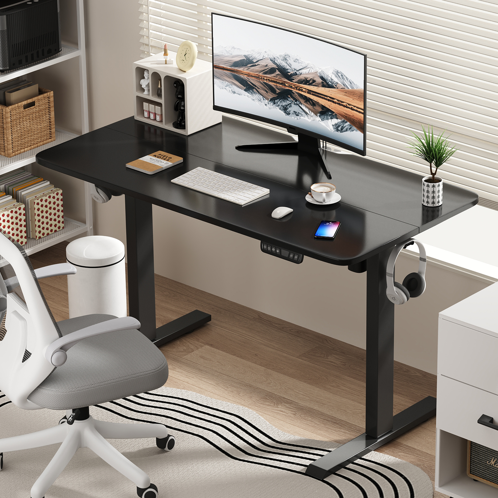 FURRIFIC Electric Lifting Desk, Height Adjustment with Memory (Black, 140X60CM)