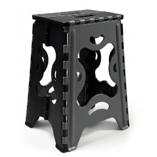 DASHLINE Folding 3-Step Step Ladder, with Non-Slip Stool and Tool Holder, 150 KG Capacity, Black, Ideal for House, Kitchen, Home and Office