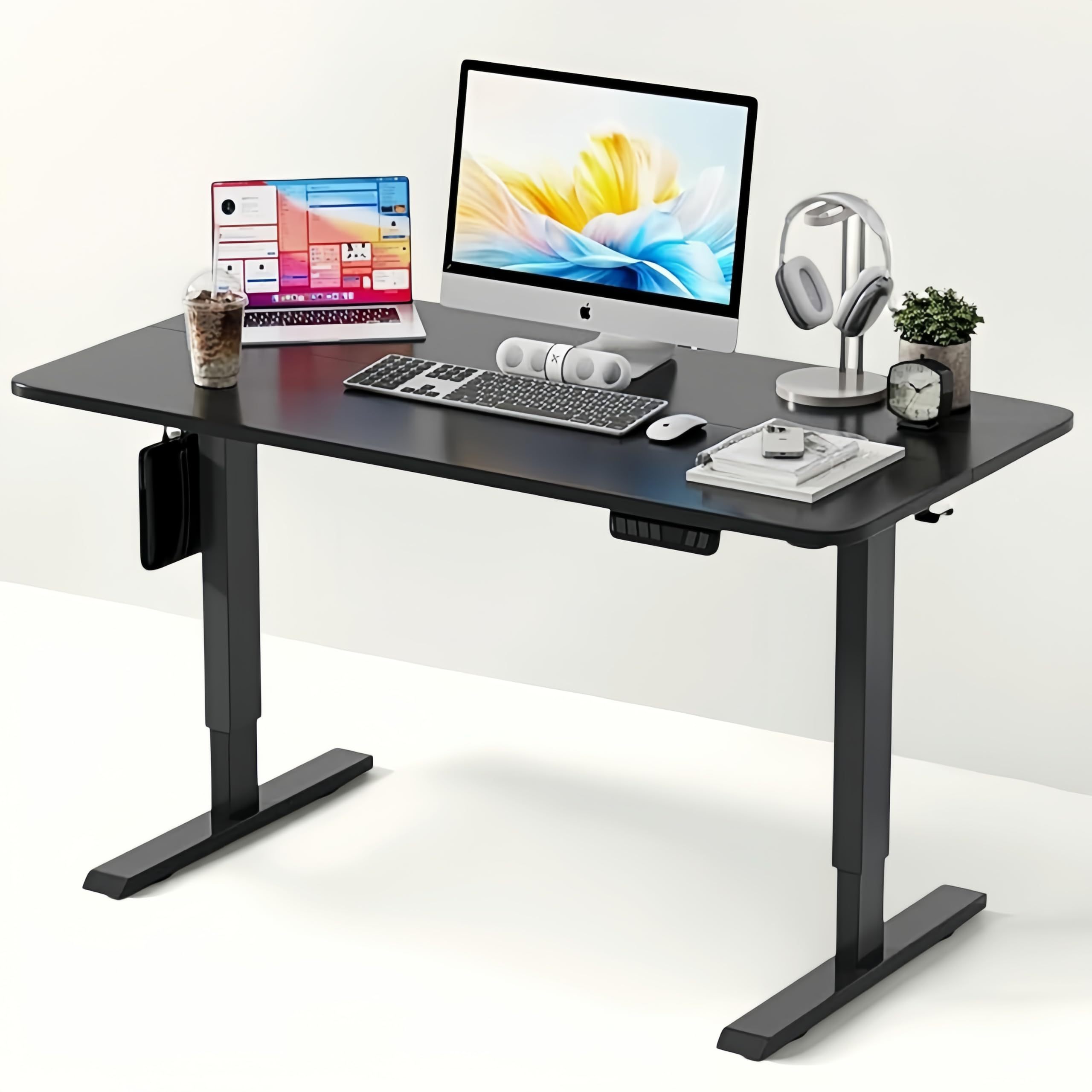 FURRIFIC Electric Lifting Desk, Height Adjustment with Memory (Black, 140X60CM)