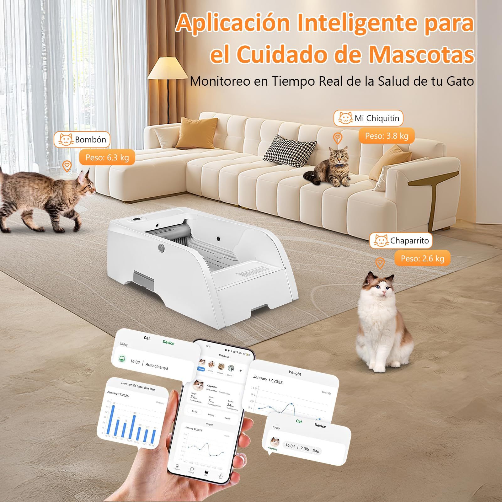Self-Cleaning Litter Box, Upgraded Automatic Cat Litter Box with App Control, Open Design Entices Cats Immediately, Monitor and Call Your Cat Remotely