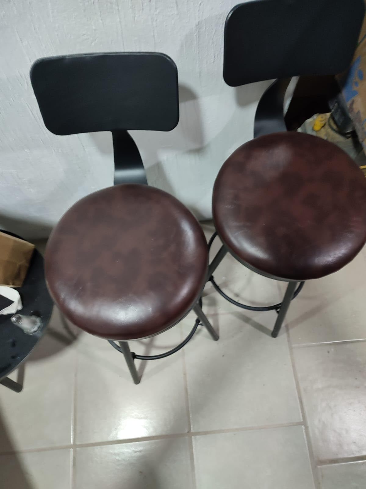 GARUISKY Adjustable Bar Chairs with Backrest and Padded Seat - High Metal Bench for Kitchen and Bar - Industrial Style
