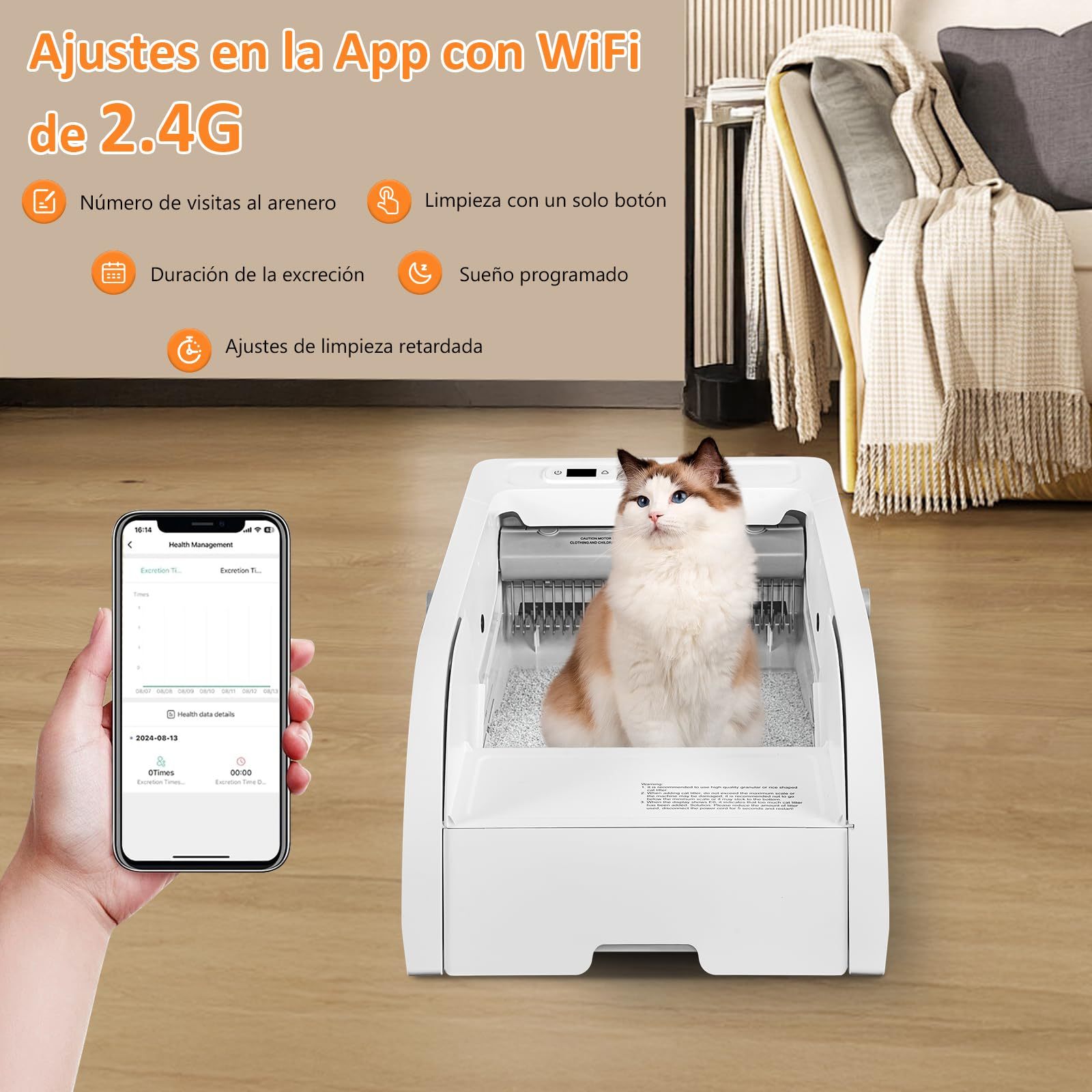 Self-Cleaning Litter Box, Upgraded Automatic Cat Litter Box with App Control, Open Design Entices Cats Immediately, Monitor and Call Your Cat Remotely