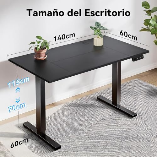 FURRIFIC Electric Lifting Desk, Height Adjustment with Memory (Black, 140X60CM)