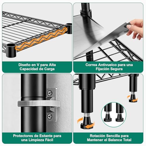 5 Tier Metal Storage Rack (90x35x150CM), Heavy Duty Organizer Shelf, Adjustable Organizer Rack, Shelf, 4 S-Hooks, 5 PP Board, Kitchen, Office, Pantry, Microwave