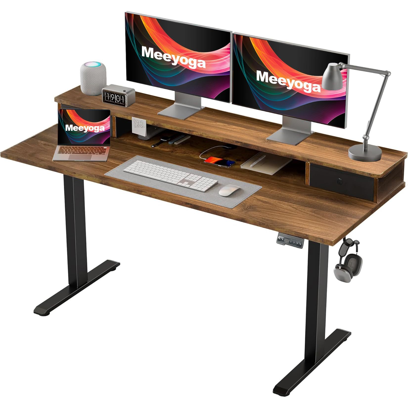 FURRIFIC Electric Lifting Desk, Height Adjustment with Memory (Black, 140X60CM)