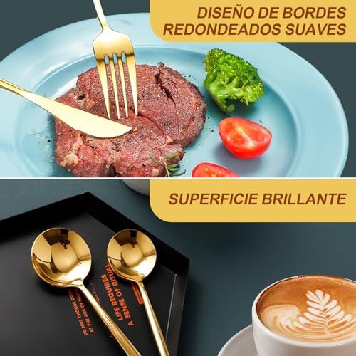 LINGLUCKY 40 Pieces 304 Stainless Steel Cutlery Set, Stainless Steel Set for 10, Includes Knives, Spoons, Kitchen Utensils, Ideal for Family Gatherings and Everyday Use(Gold)