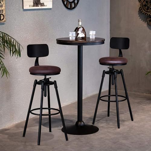 GARUISKY Adjustable Bar Chairs with Backrest and Padded Seat - High Metal Bench for Kitchen and Bar - Industrial Style