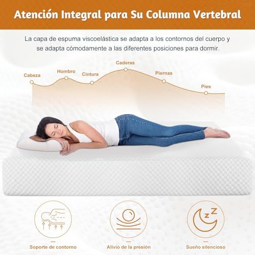 LOKOOY Memory Foam Double Mattress, Double Mattresses with Cooling Gel, Medium Firm Double Mattress in Box, Pressure Relief, Without Fiberglass, 135x190 cm (25CM)