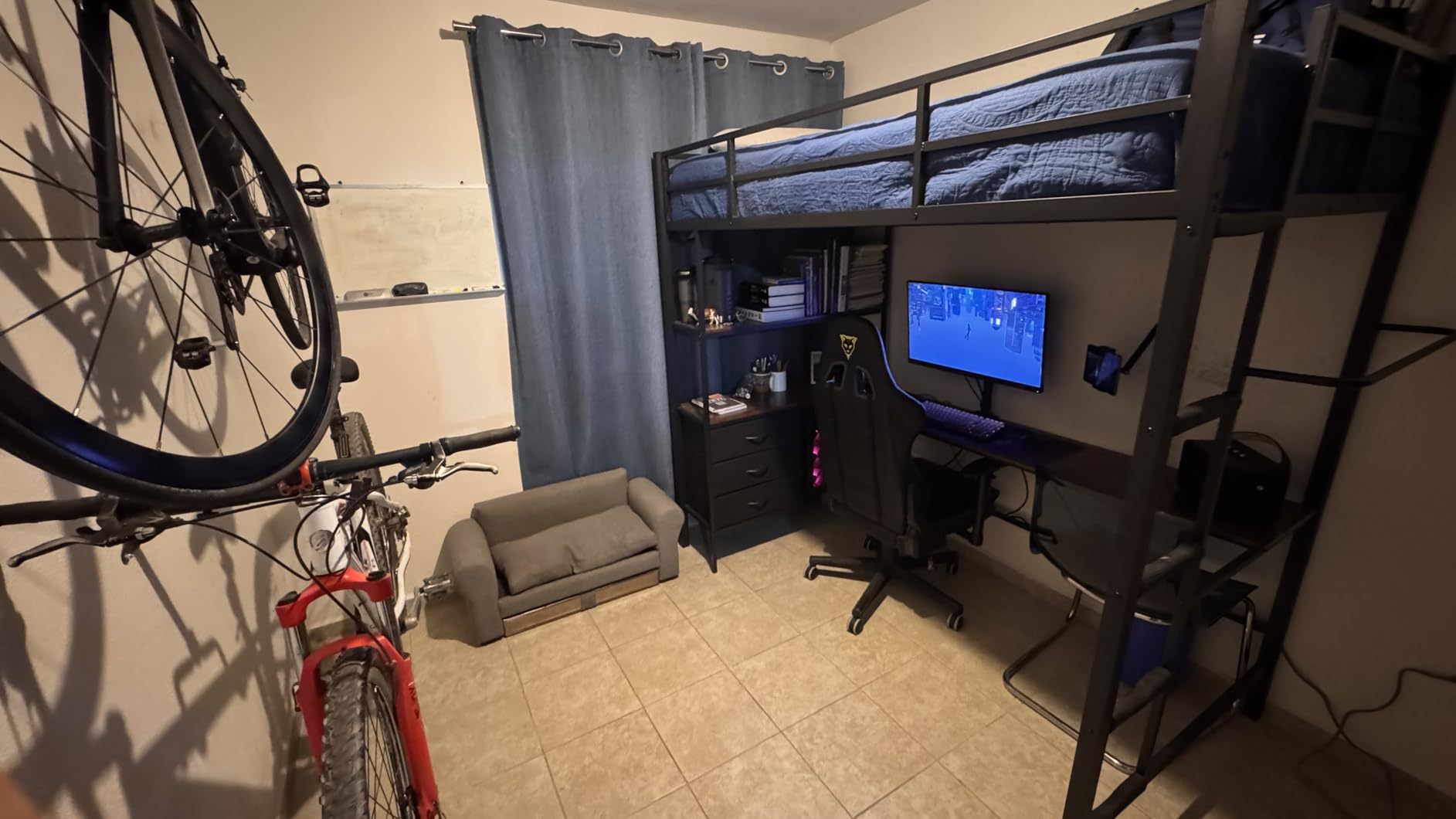 Double Bunk Bed with L-shaped Desk and USB Charging, Loft Bed with RGB LED Lights, 3 Shelves and 3 Fabric Drawers, Reinforced Metal Bunk Bed with Storage, Double Bunk Bed for Bedroom, White