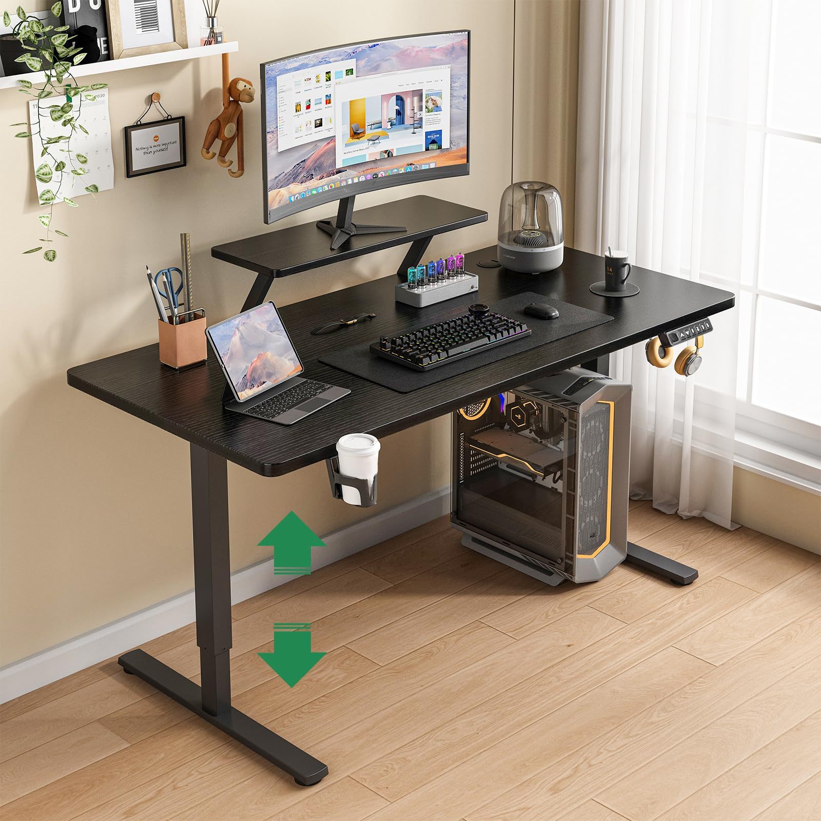 FURRIFIC Electric Lifting Desk, Height Adjustment with Memory (Black, 140X60CM)