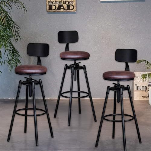GARUISKY Adjustable Bar Chairs with Backrest and Padded Seat - High Metal Bench for Kitchen and Bar - Industrial Style