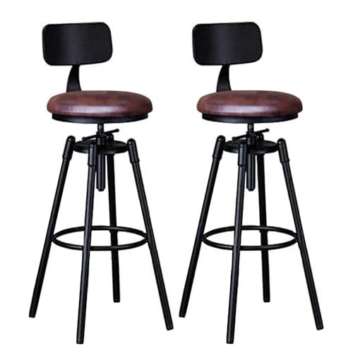 GARUISKY Adjustable Bar Chairs with Backrest and Padded Seat - High Metal Bench for Kitchen and Bar - Industrial Style
